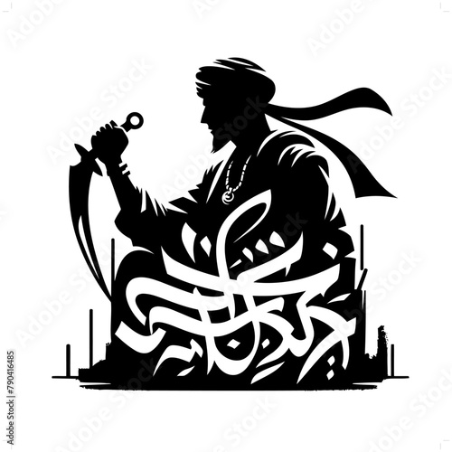 arabian tale sinbad; aladin silhouette, people in graffiti tag, hip hop, street art typography illustration.