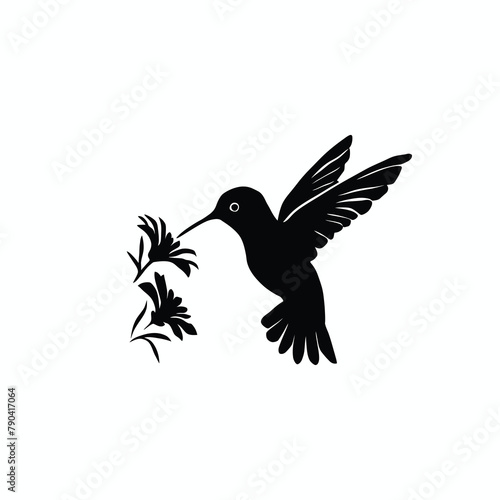 hummingbird silhouette vector illustration flying near flowers on white background in eps format