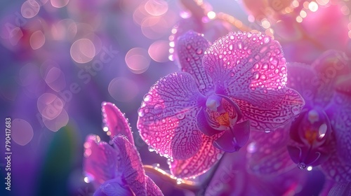 Detailed close up of a vibrant lavender orchid flower beautifully captured in full bloom