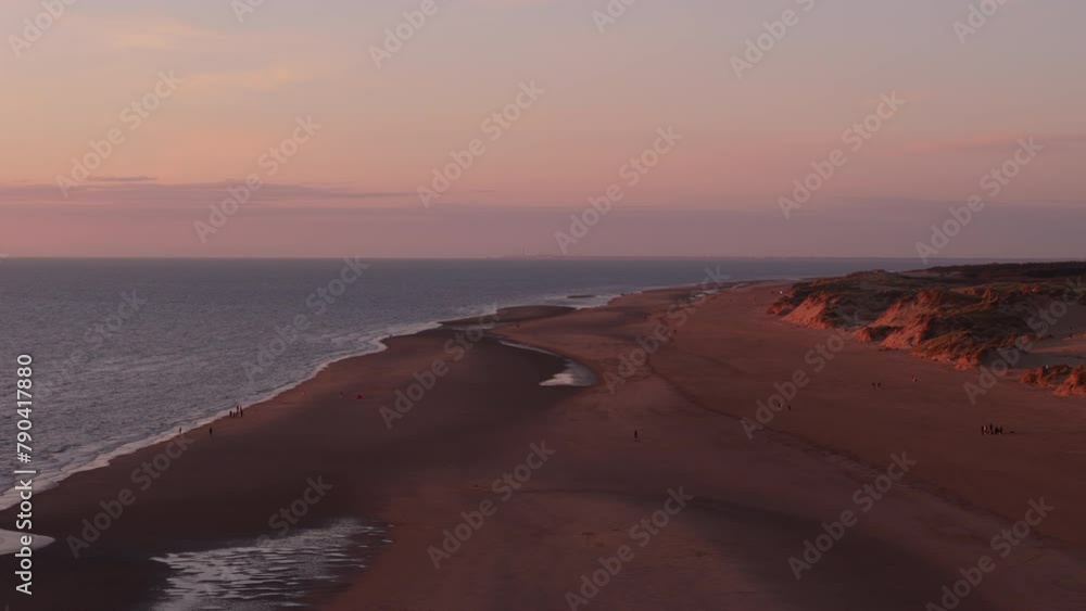 Aerial view of Formby beach in Merseyside during beautiful sunset Aerial view of Formby beach in Merseyside during beautiful sunset