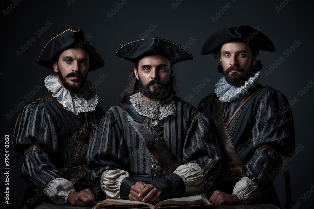 Obraz premium Elegant musketeer in historical attire, portraying bravery and chivalry in an enchanting renaissance setting, a symbol of classic heroism and adventure