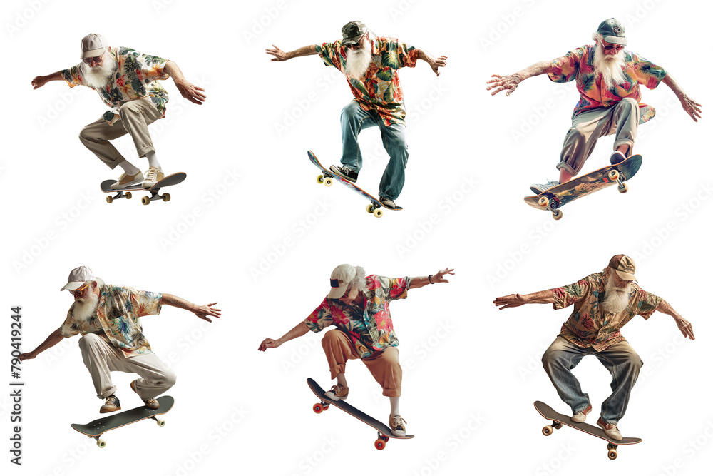 Old Skateboarders Doing Tricks - Isolated - Transparent Background