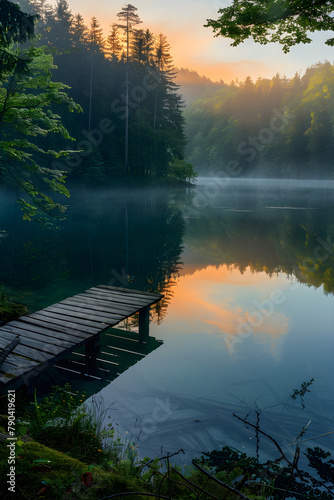Serene Sunrise Over a Pristine Lake and Dense Forest