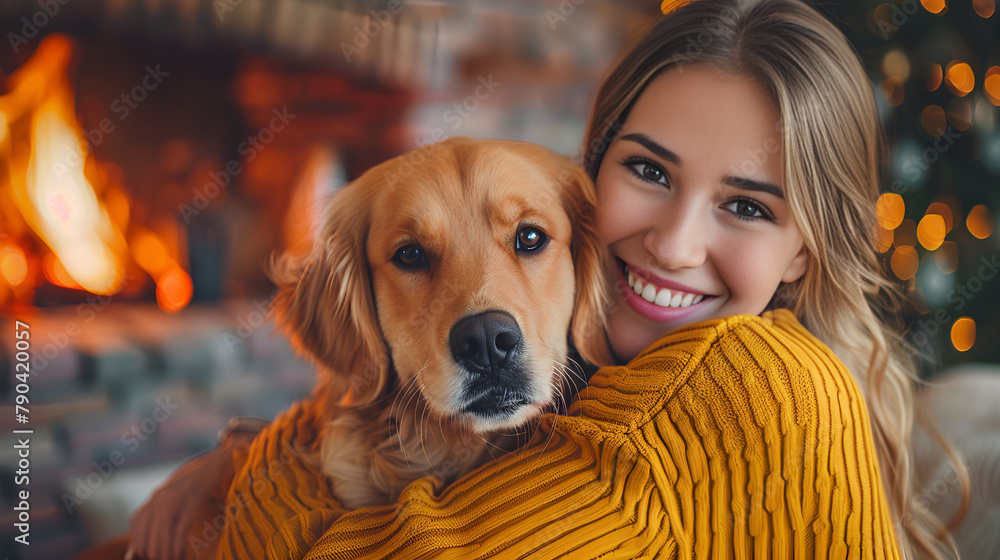 an attractive woman with her dog, Generative AI an attractive woman with her dog, Generative AI