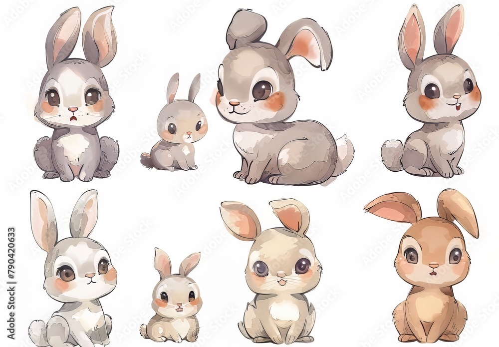 Obraz premium Cute bunnies: adorable bunny art featuring chubby cheeks, expressive eyes. Easter-themed content