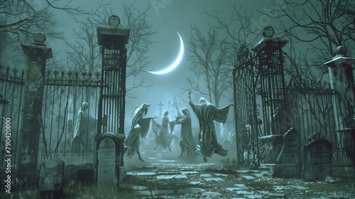 Eternal Guardians: The Spectral Dance in the Forgotten Cemetery Within the iron gates of an ancient cemetery