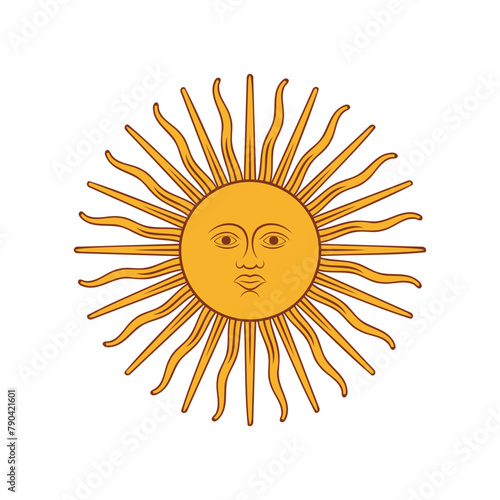 Sun of May symbol, Sol de Mayo in spanish, Argentina flag emblem, vector illustration