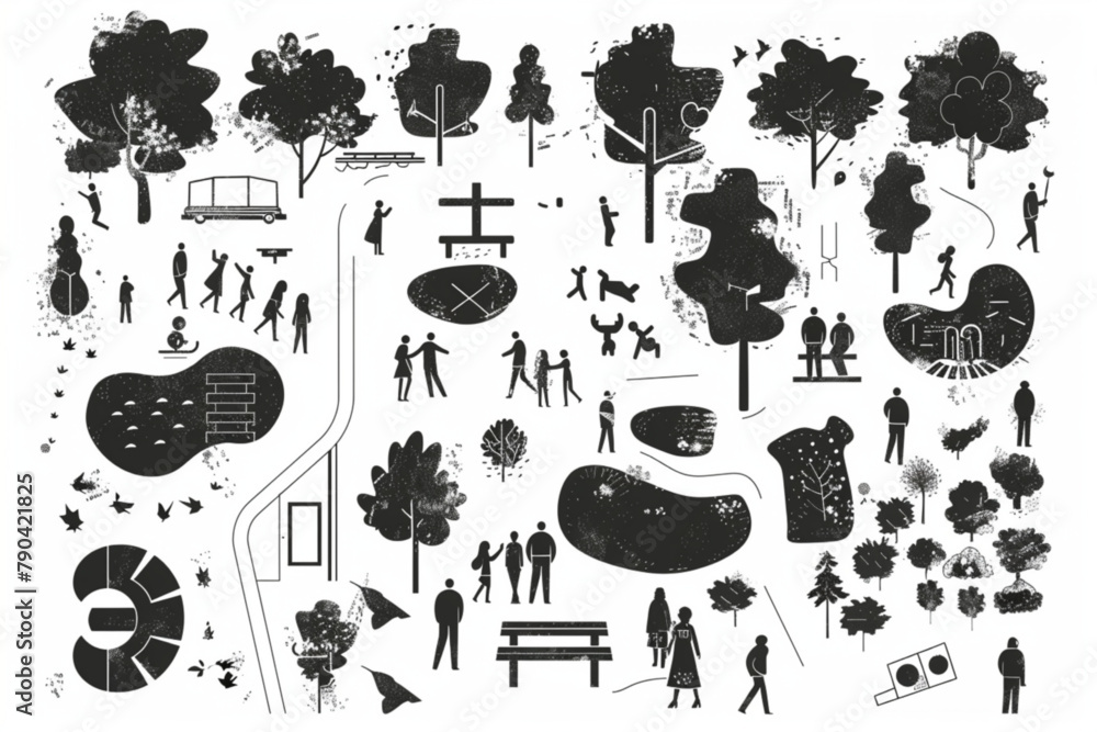 Architectural Drawings, people plan vector in park out door ...