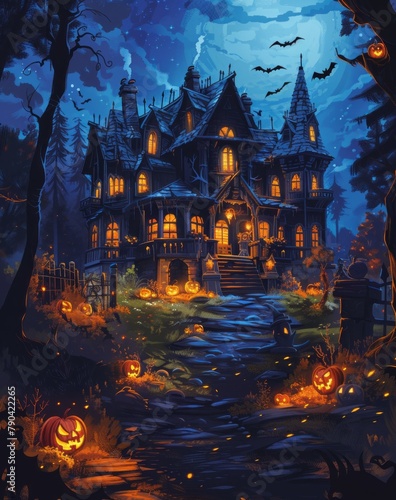 halloween night background, cartoon illustration © toomi123