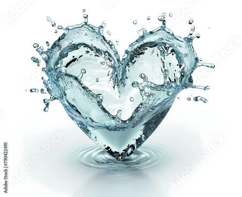 Water splash in heart shape isolated on white background, generative ai