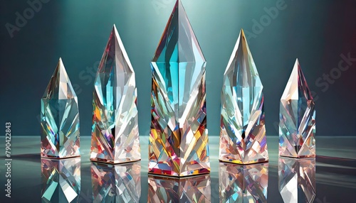 Sophisticated Crystal Towers Award with Glistening Reflections on Glossy Surface © Marisa
