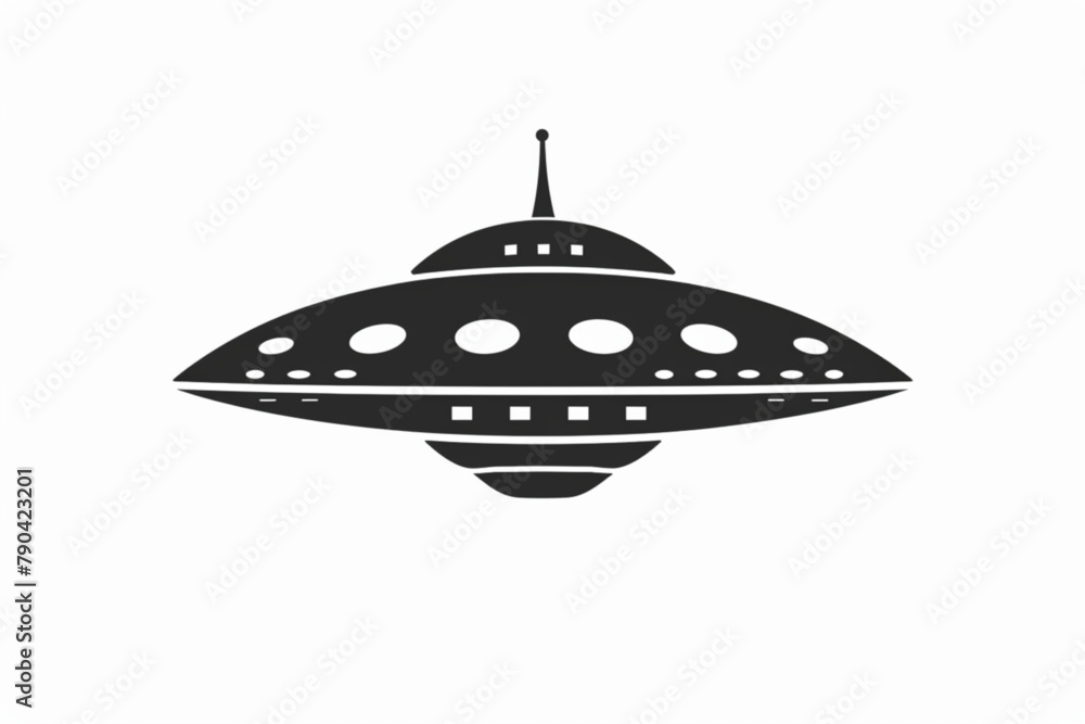 
flat ufo icon illustration design, simple alien ship symbol vector vector icon, white background, black colour icon