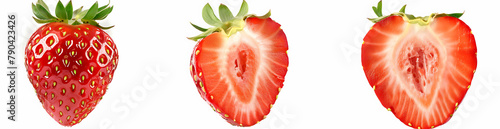 Set of three strawberries isolated on a white background, generative ai