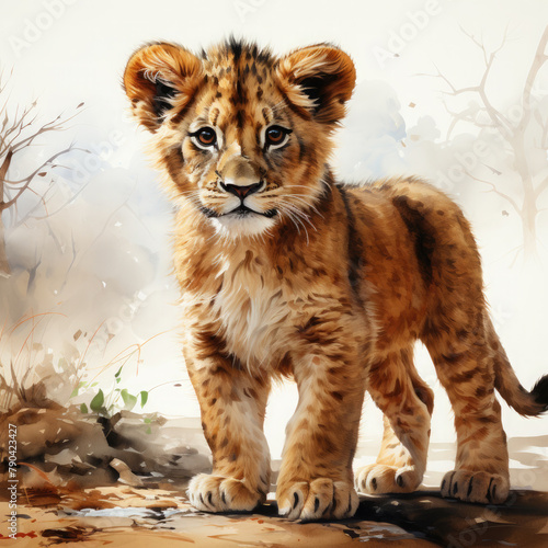 Watercolor African Lion  clipart Illustration  Generative Ai