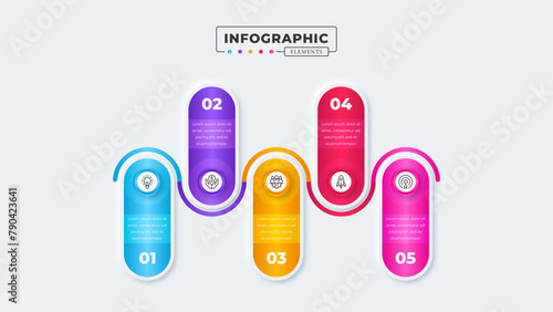 Vector timeline infographic presentation design template with 5 steps or options