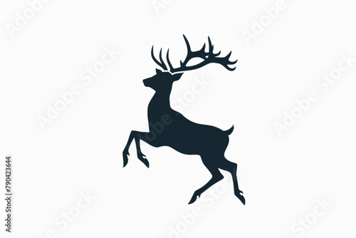 jumping deer icon illustration, simple deer logo design vector icon, white background, black colour icon © Ahtesham