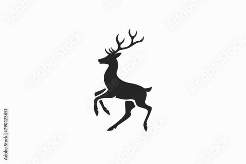 jumping deer icon illustration, simple deer logo design vector icon, white background, black colour icon