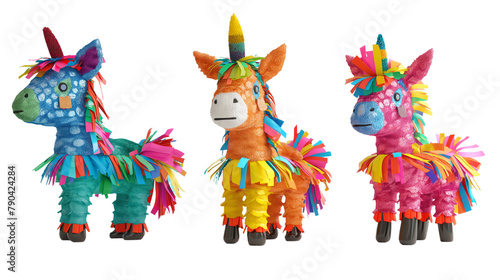 Set of 3d render Mexican pinata donkey  transparent  background