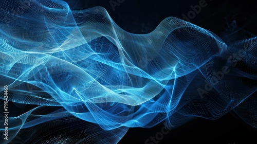 Abstract blue background element on black. Fractal graphics. Three-dimensional composition of glowing lines and mption blur traces. Movement and innovation concept photo