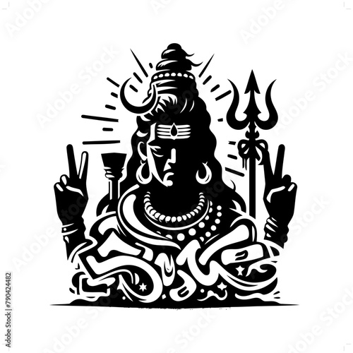 vishnu deity mythology silhouette, deity in graffiti tag, hip hop, street art typography illustration.