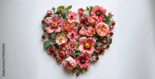 Heart-Shaped Floral Arrangement of Pink and Peach Flowers photo