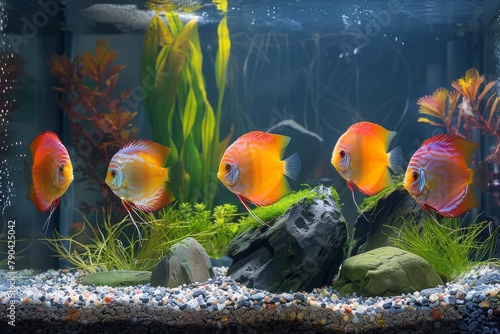 Discus fish oasis. Oasis of tranquility in aquatic landscape