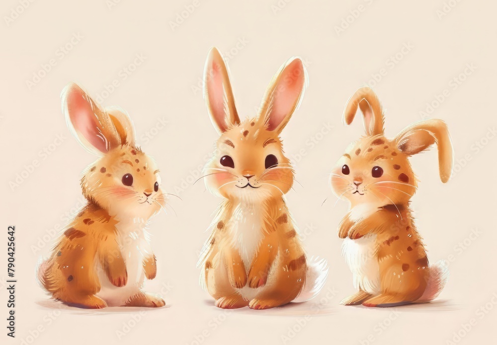 Fototapeta premium Cute bunnies: adorable bunny art featuring chubby cheeks, expressive eyes. Easter-themed content