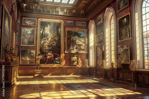 Sophisticated Classical Art Gallery Room with Exquisite Renaissance Paintings and Tapestry