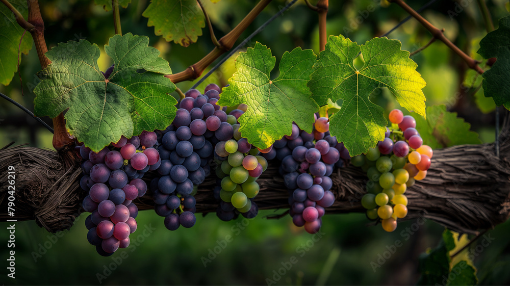 growing grapes, harvesting, bunches of grapes, multi-colored bunches of grapes