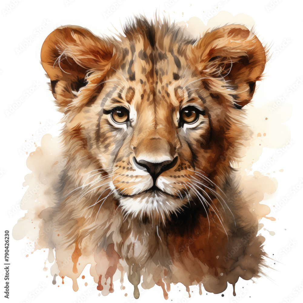 Watercolor African Lion, clipart Illustration, Generative Ai