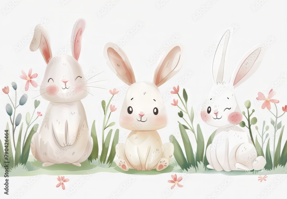 Obraz premium Cute bunnies: adorable bunny art featuring chubby cheeks, expressive eyes. Easter-themed content