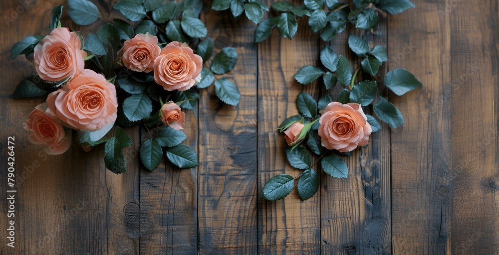 Peach Colored Roses and Green Leaves in Semicircle Arrangement Peach Colored Roses and Green Leaves in Semicircle Arrangement