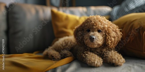 poodle puppy sleeping on the bed Generative AI