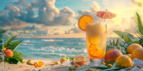 exotic fruit cocktails on the beach Generative AI © València