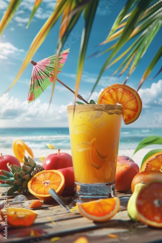 exotic fruit cocktails on the beach Generative AI