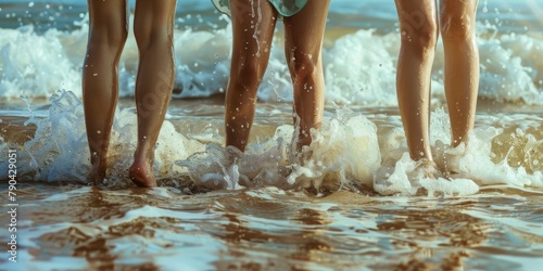 female feet in the sand on the beach Generative AI