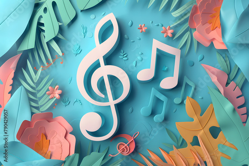 Musical Note. Music Abstract Illustration. International Jazz Day. Paper cut art style.