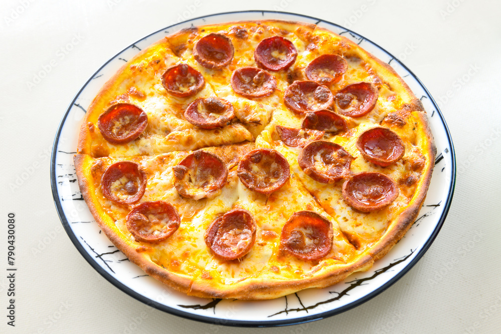 Delicious mixed pizza with rich content. Menu concept of choice and diversity. Pepperoni, Formaggi, Veggie, Karisik pizza Delicious mixed pizza with rich content. Menu concept of choice and diversity. Pepperoni, Formaggi, Veggie, Karisik pizza