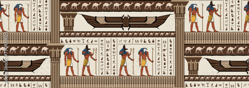 Egypt history pattern. Ra and anubis background. Hieroglyph background.