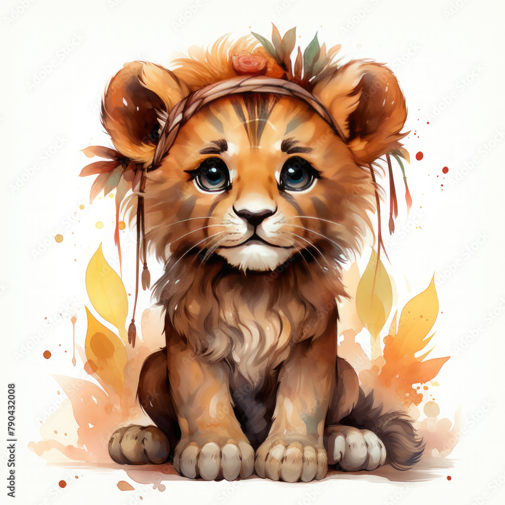 Watercolor African Lion, clipart Illustration, Generative Ai Watercolor African Lion, clipart Illustration, Generative Ai