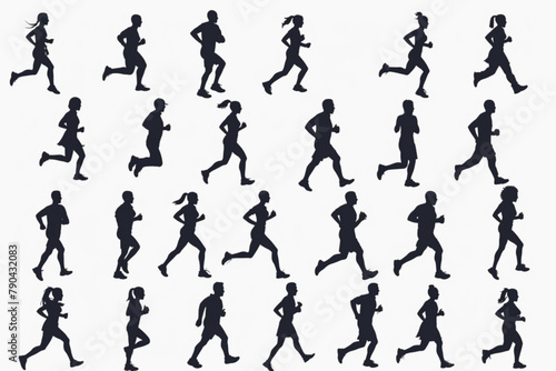 running people silhouette collection, jogging illustration vector icon, white background, black colour icon