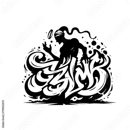 ghost; genie silhouette, horror character in graffiti tag, hip hop, street art typography illustration.
