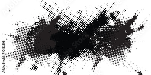 Glitch distorted geometric shape . Noise destroyed logo . Trendy defect error shapes . Glitched frame .Grunge textured . Distressed effect .Vector shapes with a halftone dots screen print texture. photo