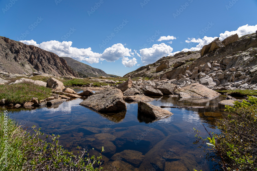 reflections across an alpine mountain lake