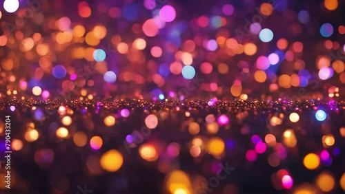 Multicolored abstract bokeh background. Abstract bokeh backdrop. New year and Christmas background footage. Generative AI, Multicolored glowing particles on a dark background, seamless looping, 4k	 photo