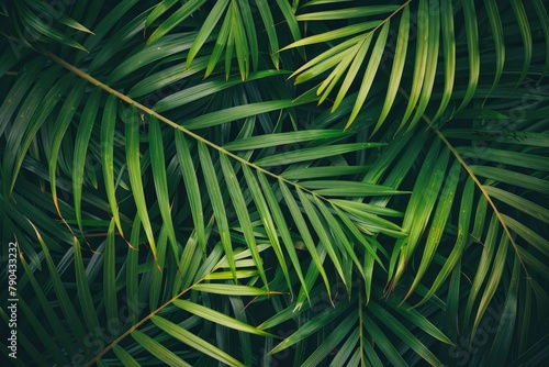 closeup nature view of green leaf and palms background. Flat lay, dark nature concept, tropical leaf - generative ai