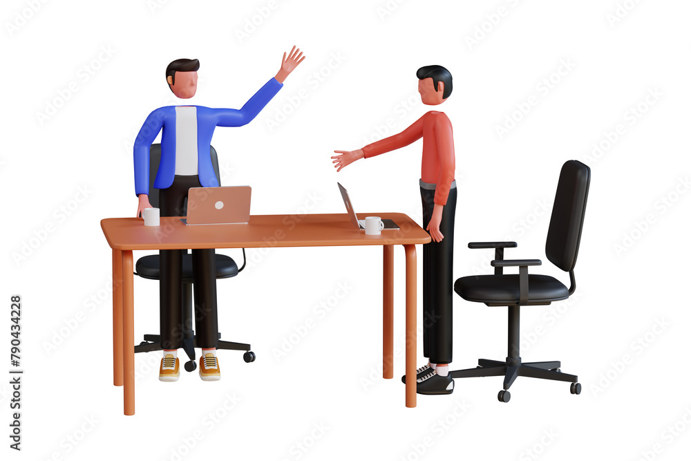 Businessman doing successful negotiation 3d illustration. 3d illustration of manager have a deal with the bussiness for contract or agreement