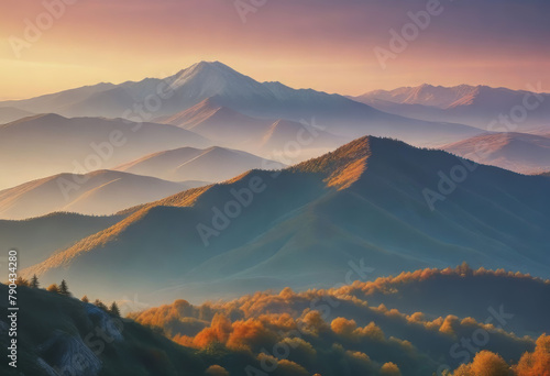 beautiful sunrise over the mountains, a breathtaking sunrise in pastel colors illuminating the majestic mountains and creating a stunning natural landscape,
