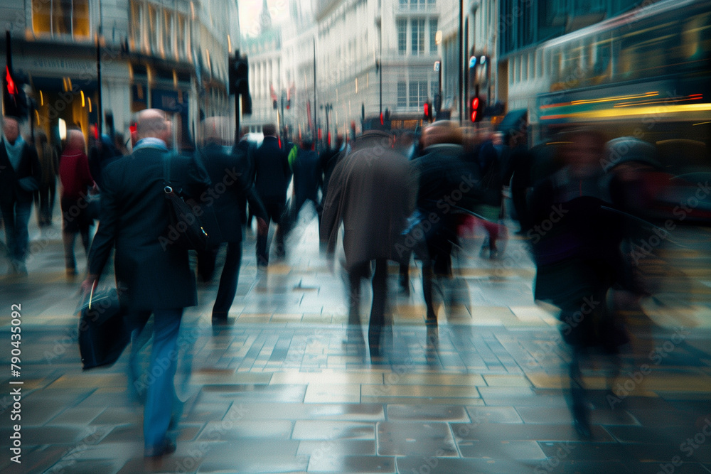 Long exposure shot of crowdy business people walking in fast motion