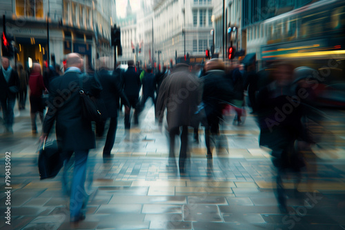 Long exposure shot of crowdy business people walking in fast motion